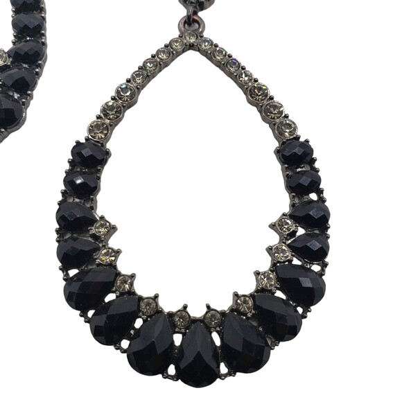 Large Gunmetal Gray Black White Rhinestone Teardrop Hook Dangle Pierced Earrings - Picture 9 of 10